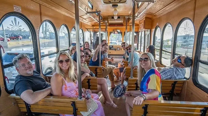 A group enjoying the Music City Brew Hop trolley in Nashville
