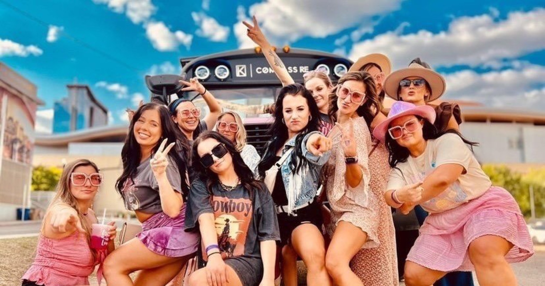 The Honky Tonk Express party bus rolling through Nashville