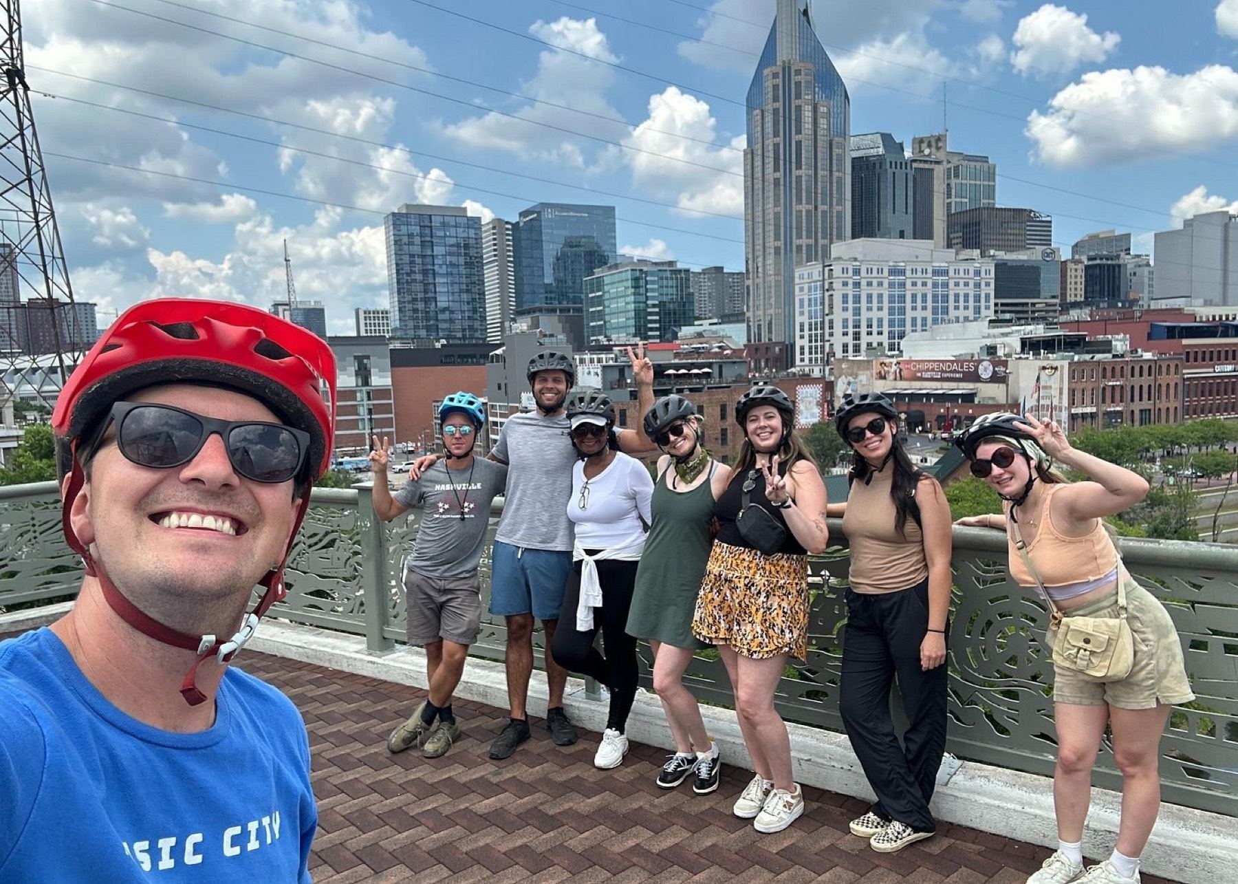 Guests on e-bikes during a Nashville brewery tour